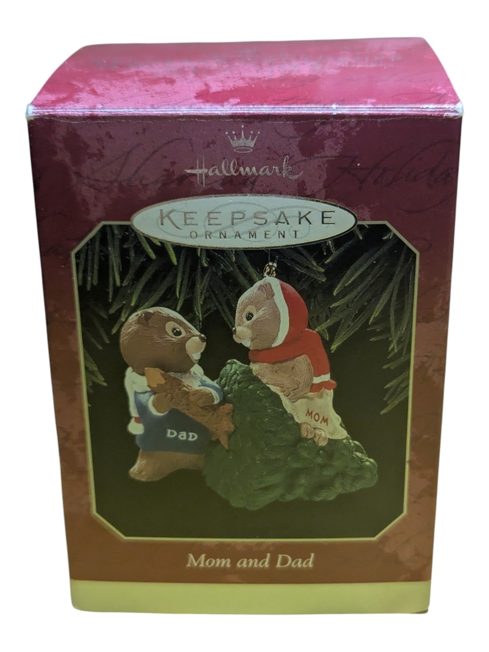 Hallmark Keepsake Ornament Mom Dad  beaver Tree Red